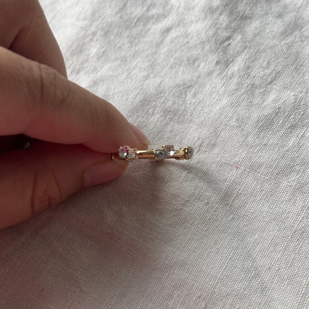 Clear Crystal Eternity Gold Band Ring Minimalist Stackable Clean Girl Minimalist - Picture 5 of 8